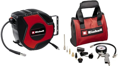 Einhell Druckluft-Schlauchtrommel TC-PH 150 (Schlauchlänge 15 m + 1,5 m Anschlussschlauch, Schlauchinnendurchmesser 9 mm, max. Betriebsdruck 16 bar, inkl. Wandhalterung und 10 tlg. Druckluftset)