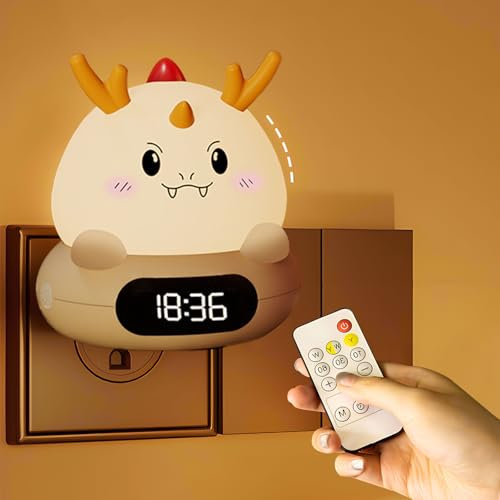 ONXE Wake Up Light Alarm Clock, MultiIn-one Cozy Dragon Silicone Lamp mit Fernbedienung, 3 Farben Dimmbares Nachtlicht für Schlafzimmer, Schlummer, Schlafhilfe, Jungen und Mädchen(Gelb)