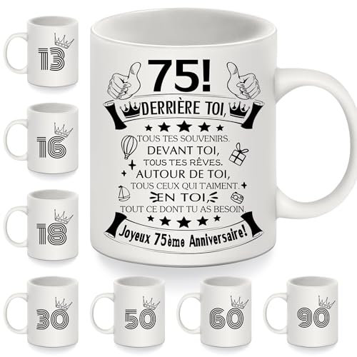75e Anniversaire Tasses pour 75 ans Femmes Hommes Tasse à café Derrière toi tous tes souvenirs pour maman papa tante Grand-mère Grand-père Femme Mari Sœur Amis Cadeau d'inspiration (75-a)