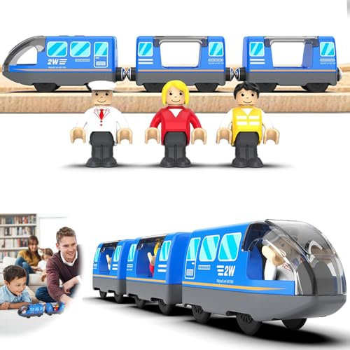 Eisenbahn Elektrische lok Holzeisenbahn Zug, Batteriebetriebener Lokomotivzug (Magnetverbindung), Leistungsstarker Motorzug Kompatibel mit Thomas, Brio, Chuggington, Empfohlen ab 3 Jahren, Blau