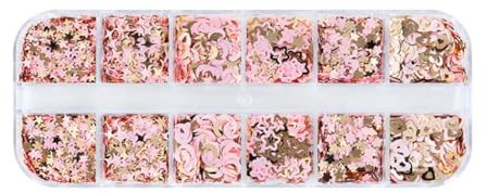 CAZSTYK Mini Moon Star Heart Shape Nail Art Sequins Nail Glitter Sequins Decals Pink for DIY Nail Decoration