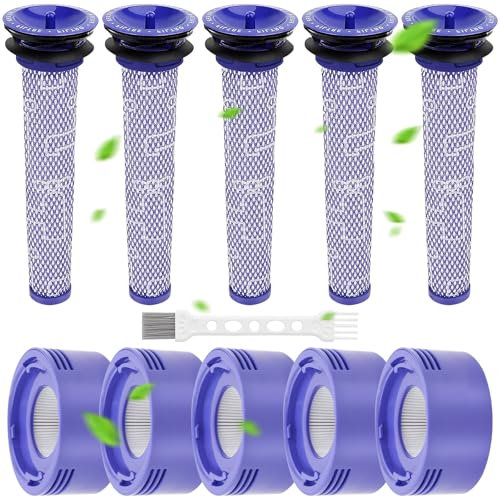 Laukowind V7 V8 - Filtro per Dyson, sostituisce filtri e prefiltro per aspirapolvere Dyson V8 V7 Animal Absolute Motorhead, 5 filtri HEPA, 5 prefiltri, 2 spazzole, # DY-96566101, DY-96747801