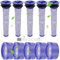 Laukowind V7 V8 Filtro para Dyson, reemplaza el filtro y el prefiltro para aspiradora Dyson V8 V7 Animal Absolute Motorhead, 5 postfiltros HEPA, 5 prefiltros, 2 cepillos, # DY-96566101, DY-96747801