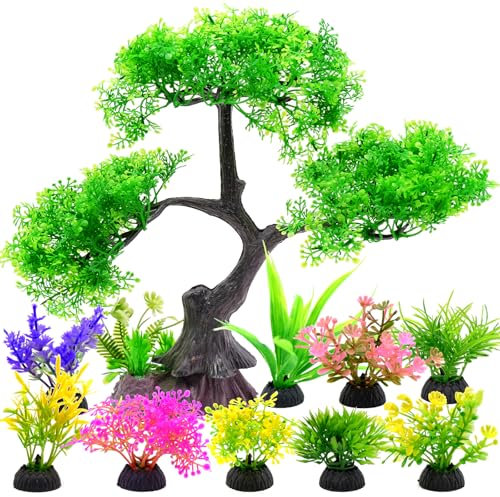 JJQHYC 10 Plantas Artificiales para Acuario Plantas Acuáticas de Plástico para Peceras | Decoración Acuarios | Sin Mantenimiento | Seguras para Peces (Verde)