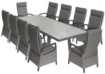 garten Green Spirit Essgruppe Georgia 4 - Grau, Aluminium, für 10 Personen, Wetterfest, 10x Sessel, ausziehbarer Tisch - Terrassen Sitzgruppe