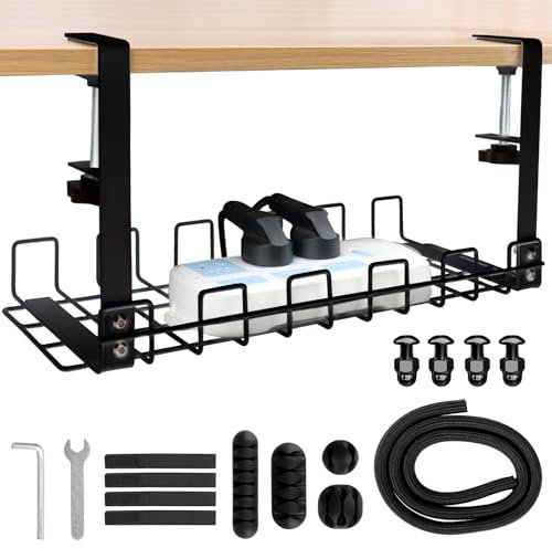 Organizador Cables, Bandeja de Gestión de Cables Cable Management, Organizador Cables Escritorio para Debajo del Escritorio, Cesta de Malla sin Taladrar, Accesorios para Almacenar y Esconder Cables