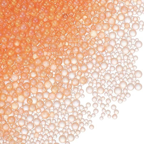 PATIKIL 1-3mm Mini Glass Bubble Beads 200g Tiny Iridescent Beads No Hole Water Droplet Balls for DIY Crafting Nail Art Resin Filler, Light Orange
