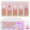 Ballet Short Fake Nails Set - 150Pcs Pink Gradient French Glossy Nails in 15 Sizes - 3 IN 1 Soft Gel Short Almond Nails with Glue and File DIY Nail Art