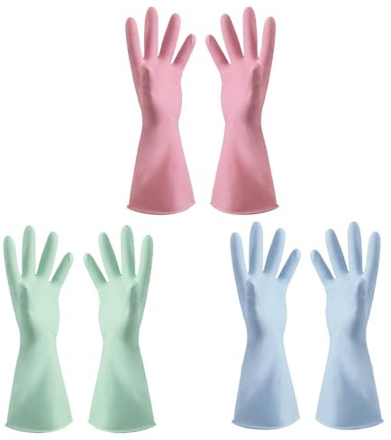 KSVFTB 3 Pairs Washing up Gloves, Reusable Rubber Gloves, Kitchen Gloves for Washing Dishes with Non-Slip Grip, Cleaning Gloves with Embossed Palm for Kitchen & Bathroom Cleaning