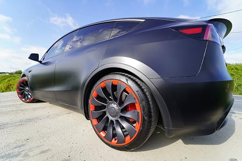 Ayaltes TESPX Tesla Model Y Uberturbine 21 Felgenschutz – Klebstofffreie Ultra-Fest Klemmpassung, CNC-Präzisionsschnitt, PPF Inklusive, 4er Set (4 Räder) Komplettsatz – Rot