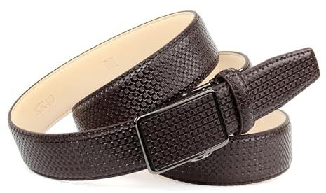 Anthoni Crown Herrengürtel Automatik, Dunkelbraunes Leder mit Designprägung, Automatik Schnalle in Schwarz-Metallic, Breite 35 mm, elegant & klassisch