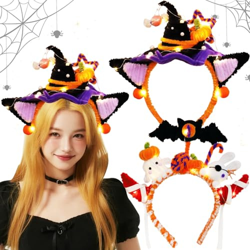 Qunkun Halloween Haarreif Bastelset, LED Haarreif Kinder Bastelset, Halloween Basteln Kinder, Halloween Accessoires, Party Kopfschmuck Geschenk für Karneval und Themenpartys