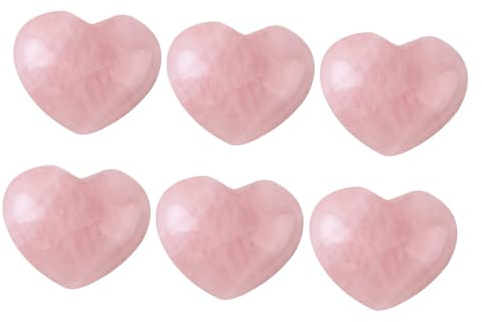 Natürliche Rosenquarz Herz Kristalle, Dekorative Steine | Rosa Kristall, 6 Stück Pack, für Vase und Außenbereich, Liebesherzsteine in Herzform