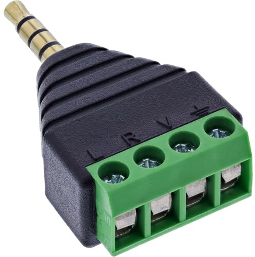 InLine 3,5mm Klinke 4-pol auf Terminalblock Adapter für Stereo und Mikrofon, Audio Schraubklemme DIY AV Reparatur Prototyping, 92504J