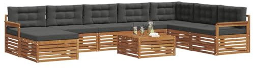 vidaXL Sofagarnituren 9 pcs Natur und Anthrazit Massivholz Akazie, Akazienholz Outdoor-Sofa-Set, modernes Gartenmöbel, Bequeme Liege, modulare Design, Poolbereich geeignet