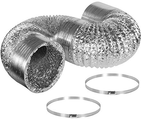 iPower 6 Inch 8 Feet Non-Insulated Flex Air Aluminum Ducting Dryer Vent Hose for HVAC Ventilation, 2 Clamps included