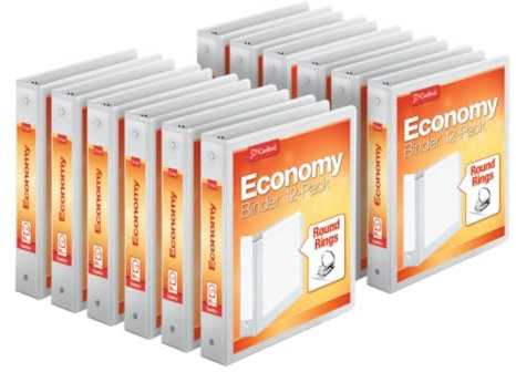 Cardinal Economy 3-Ring Binders, 1.5, Round Rings, Holds 350 Sheets, ClearVue Presentation View, Non-Stick, White, Carton of 12 (90631)