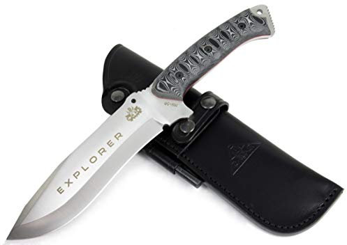 EXPLORER Full Tang Coltello da Sopravvivenza Bushcraft Caccia Pesca Campeggio e attività all'aperto. Coltello Lama Fissa 16 cm con Fodero in Pelle e Firesteel, Handmade in Spain