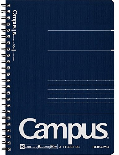KOKUYO Campus Doppelring-Notizbuch, Business-Typ, Dot B, 6 mm, liniert, A5, 50 Blatt, 30 Zeilen, marineblauer Einband, Japan Import (SU-T133BT-DB)