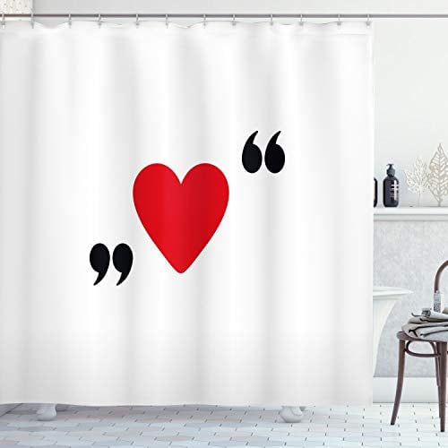 ABAKUHAUS l'amour Rideau de Douche, Coeur Simple Rouge, Tissu Ensemble de Décor de Salle de Bain avec Crochets, 175 cm x 200 cm, Noir Blanc Rouge