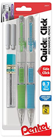 Pentel Quick Click Druckbleistift, 0,7 mm, Hb (#2,5), schwarze Mine, verschiedene Schaftfarben, 2 Stück