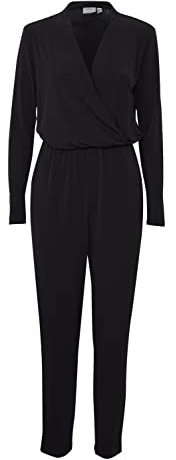ICHI IHLIMA JU Damen langer Jumpsuit Overall Einteiler mit V-Ausschnitt Langarm mit Stretch-Anteil