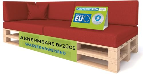 Pillows24 - Palettenkissen 6-teiliges Set | Palettenauflage für Palettensofa | Rückenkissen & Sitzkissen für Europaletten | Palettenmöbel für Indoor & Outdoor mit UV-beständig | Made in EU | Rot
