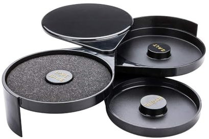 Restaurantware Bar Lux 7.8 x 6.3 x 2.8 Inch Bar Glass Rimmer 1 with 3 Swing Out Compartments Cocktail Glass Rimmer - with Sponge for Cocktails Black Plastic Bar Sugar Rimmer for Salt Or Sugar