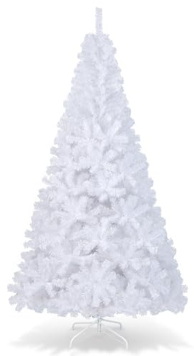 DREAMADE 150/180/210/240cm Weihnachtsbaum Weiß, Künstlicher Tannenbaum mit Metallständer, Christbaum Kunstbaum Dekobaum (210cm)