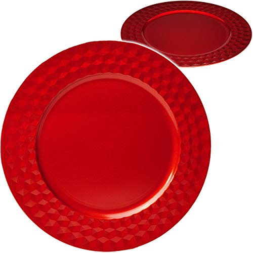 alles-meine.de GmbH großer edler - XL Teller - Platzteller/Unterteller/Plätzchenteller - Ø 33 cm - rot - Glanz - Rautenmuster gehämmert - weinrot - Tablett - Metall Optik Fei..