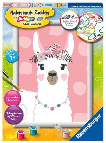 Ravensburger CreArt 28514 - No Drama Lama - Malen nach Zahlen für Kinder ab 7 Jahre, Malset mit Rahmen, Pinsel und Acrylfarben, Geschenk für Mädchen und Jungen