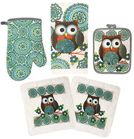 American Linen Eulen-Set, Ofenhandschuhe und Topflappen, Küchentücher und Geschirrtücher, Ofenhandschuhe, Geschirrtücher-Set