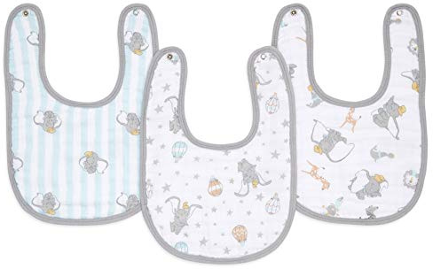 aden + anais essentials Snap Baby Bib, 100% Cotton Muslin, 3 Layer Burp Cloth, Super Soft & Absorbent for Infants, Newborns and Toddlers, Adjustable with Snaps, 3 Pack, dumbo new heights