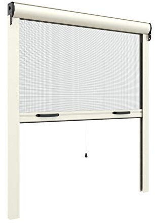 Zanzanet Zanzariera Verticale per finestre su Misura 42 mm cassonetto Sottile Personalizzabile a Rullo con Molla Telaio con Profilo Robusto e Resistente in Alluminio Made in Italy Avorio