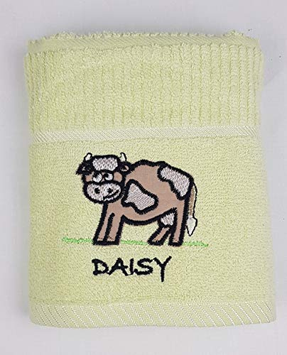 Sue Rossi Ltd 100% Turkish Cotton Tea Towels Embroidered Animal Cooks Cloth Luxury 3 Pack Kitchen Towel Set (Mint Green Cow)