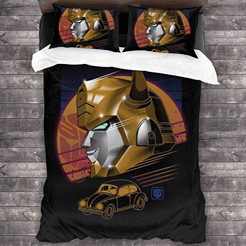 Knncch TRAN-SFORMERS Rad Bumblebee Retro 80s 3-teiliges Bettwäscheset Bettbezug Dekoratives 3-teiliges Bettwäscheset mit 2 Kissenbezügen