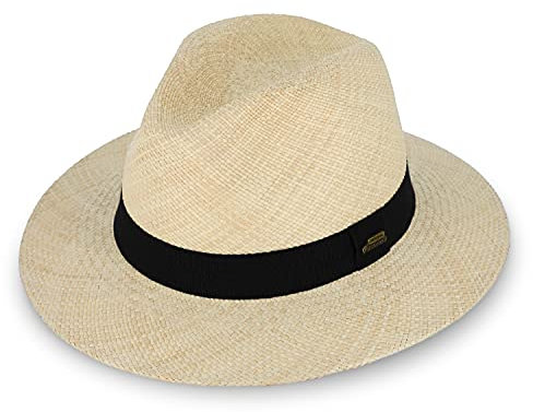 fiebig Traveller Panamahut mit Ripsband | Hochwertiger Sommerhut mit verstellbarem Innenband | Natur Sonnenhut mit breiter Krempe (59-L, Natur)