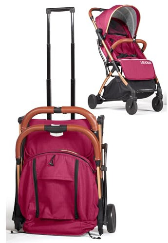 Lejoux - Faltbarer Reisebuggy mit 5-Punkt-Gurt, verstellbarer Rückenlehne, übergroßem Korb und 1-Knopf-Faltmechanismus, Rose