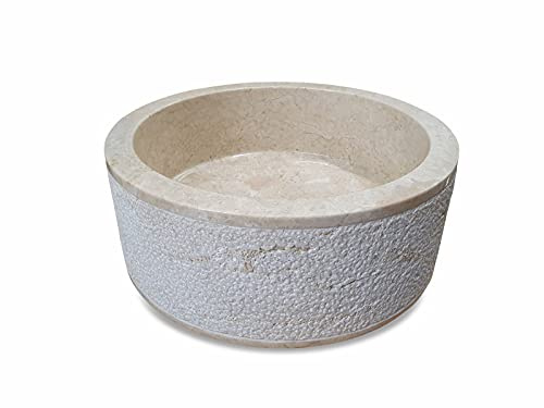 Naturstein Waschbecken Marmor - 40 cm Aufsatz Waschschale - Heller und Dunkler Marmor mit und ohne Verzierungen (Marmor Hell III)