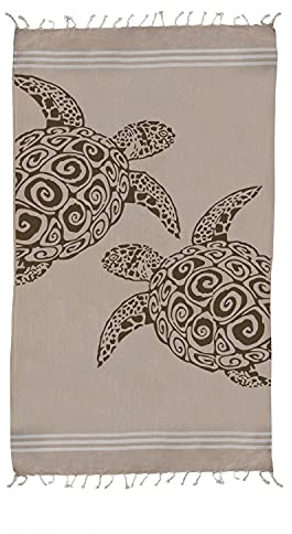 Banzaii Strandtuch - Fouta für Liegestühle, Schnelltrocknend, 90 x 170 cm Schildkröte Beige