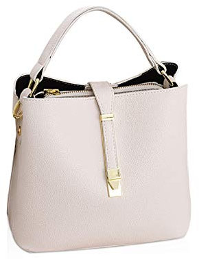 NICOLE & DORIS Damen Leder Handtasche Designer Frauen Umhängetasche Beuteltasche Schultertasche Tote Bag Kleine Handtasche mit Vielen Fächern Cremeweiß