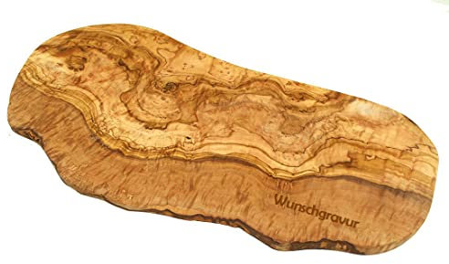 D.O.M.® Tabla de cortar rústica de madera de olivo – (XXL más de 50 cm con grabado)