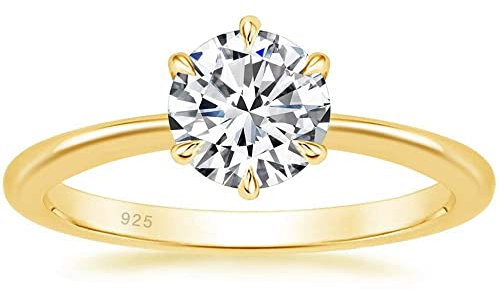 Zakk Damen Solitärringe Silber 925 Zirkonia Verlobungsringe Trauringe Eheringe Antragsring Hochzeitsringe (Gelbgold,57 (18.1))
