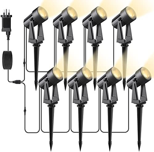 Svater Garden Lights Mains Powered, 92FT/28m 8-in-1 LED Landscape Lights 2W Warm White 3000K 27V IP65 Waterproof Outdoor Spotlights Pathway Lighting for Lawn Yard, Patio,Driveway,Party