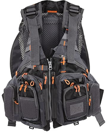 SUNGOOYUE Gilet de Pêche à la Mouche, Gilet de Pêche, Sac à Dos de Gilet de Pêche Bretelles et Ceinture Réglables Noir Taille Moyenne pour Hommes et Femmes Activités de Plein Air