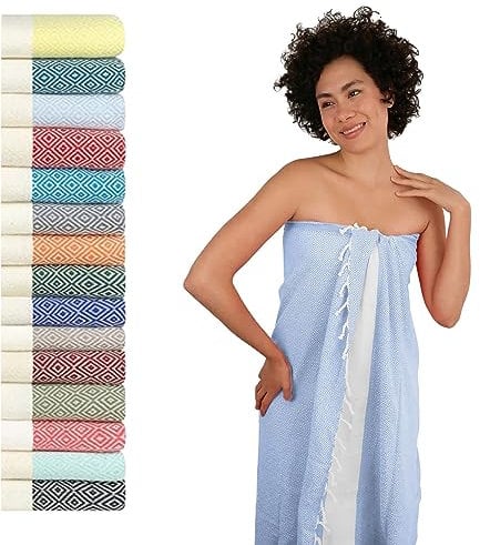 Flora Furora Saunahandtuch Saunatuch Damen + Herren, Hamamtuch groß 100x200 XXL: lang, platzsparend, leicht | Sauna Handtuch, Wellness Spa Tuch (Hellblau, 100 x 200 cm)