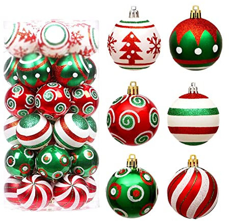 Weihnachtskugeln, bruchsichere Weihnachtsbaumschmuck, 30 Stück, glitzernd, rot-grün, hängende Ornamente, 6 cm, Urlaubskugel, Dekoration für Hochzeiten, Geschäfte, Neujahr, Party-Dekoration