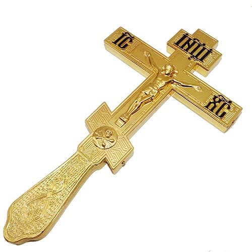 EVANEM Orthodoxes Kreuz Kruzifix Religiöser Schmuck Gold Silber Handhalter Wandkreuze, for Wohnkultur Religiöse Artikel Christliche Geschenke 14,3 × 26 × 1,4 cm