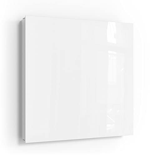 DEQORI Schlüsselkasten weiß | 30x30 cm | Unifarben - Weiß | Glas & Metall Schlüssel-Box | Schlüsselschrank mit 50 Haken + 2 Magnete | Moderne Design Box magnetisch & beschreibbar
