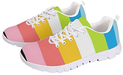 Jndtueit Regenbogen LGBT Prinde Damen-Tennis-Schuhe, farbige Streifen-Luftkissen leicht Laufen Laufschuhe
